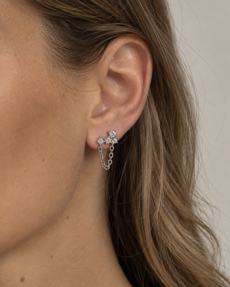 Boucles d'oreille Mini Comète Chaine - BLANC