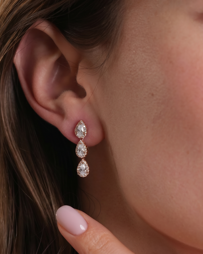 Boucles d'oreilles Rose  3 poires infini 