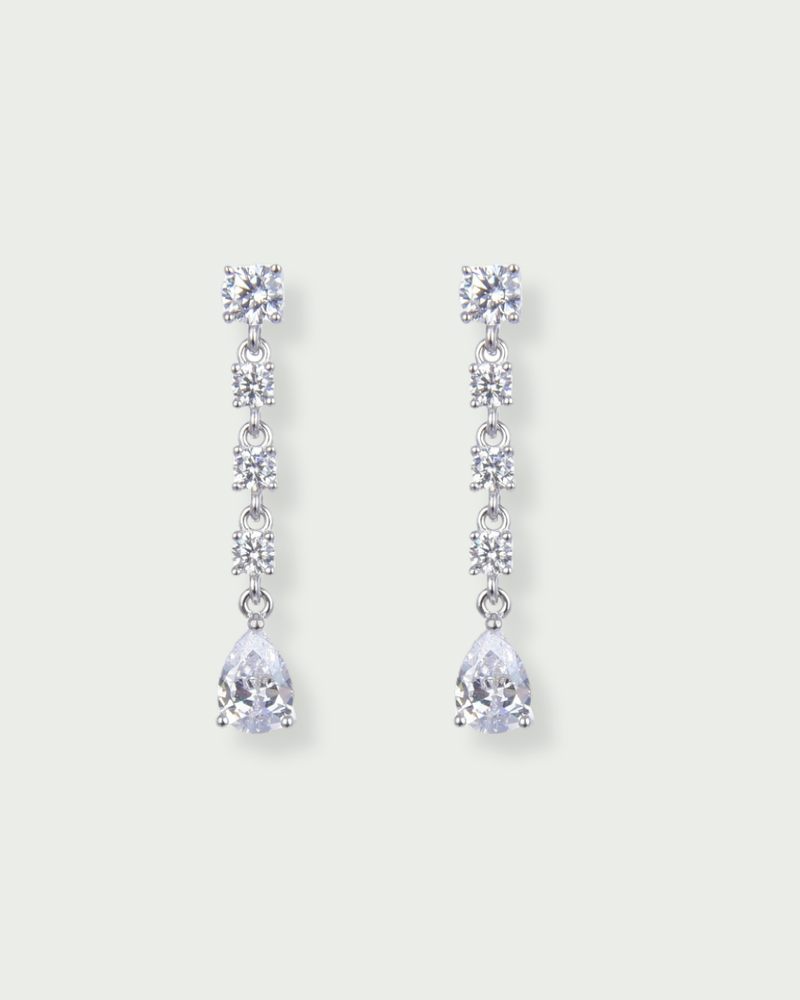 Boucles d’oreilles pendantes Shine Éclat en argent 925 rhodié blanc avec cascade de zirconiums scintillants et finition élégante, design lumineux pour sublimer le visage avec éclat
