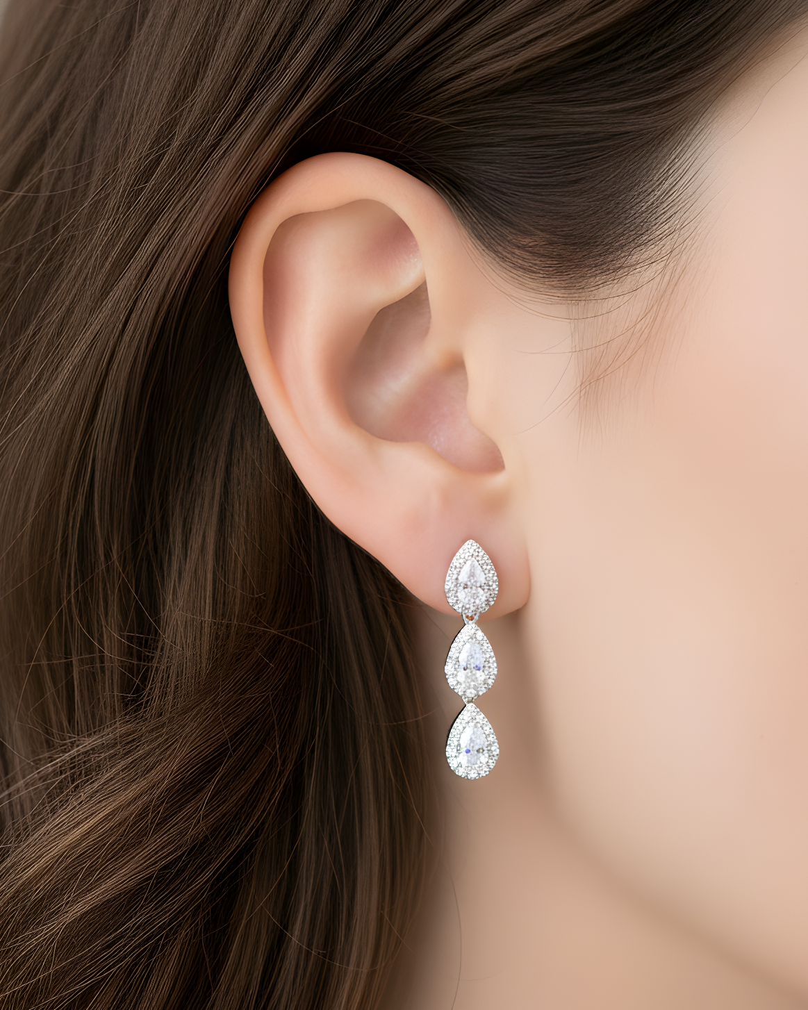 Boucles d'oreilles  3 poires infini blanc - porté 1