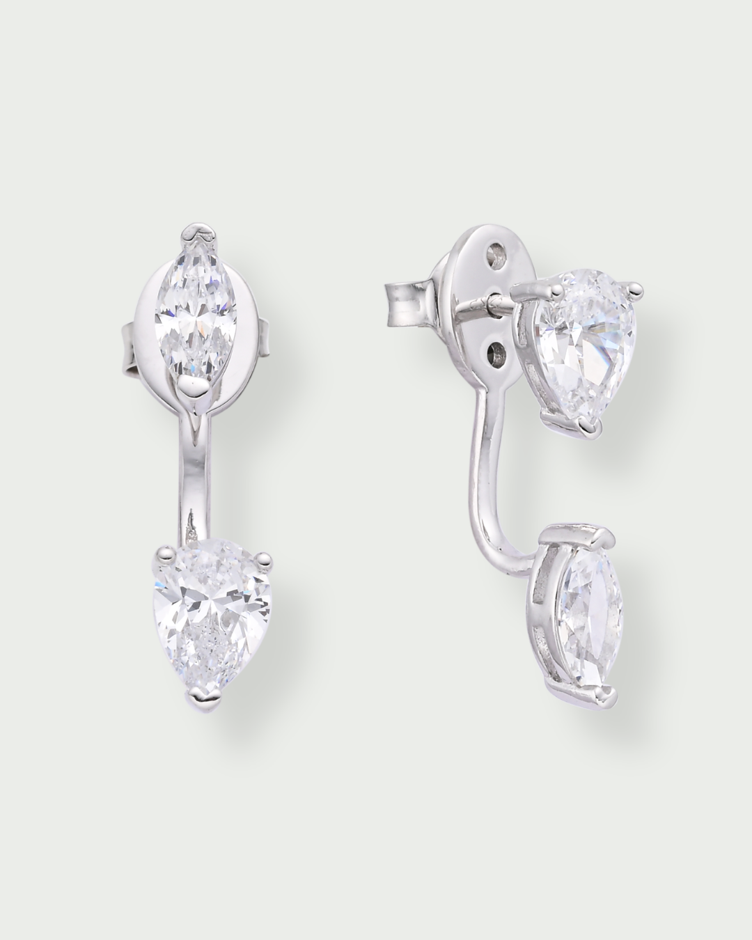 Boucles d’oreilles marquises asymétriques – Co-création Diane Perreau – Argent 925 rhodié &amp; Zirconium