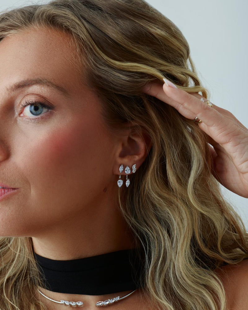 Boucles d’oreilles marquises asymétriques – Co-création Diane Perreau – Argent 925 doré à l’or 18 carats &amp; Zirconium