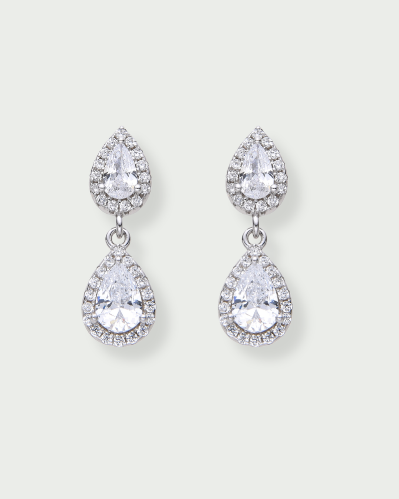 Boucles doubles poire en argent 925 avec zircon blanc pavé.