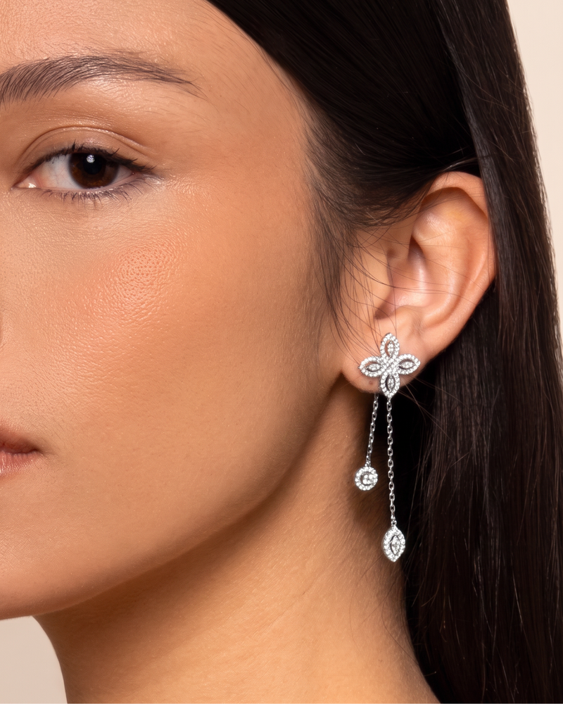 Boucles d’oreilles doubles pendantes Fleur de Vie - BLANC