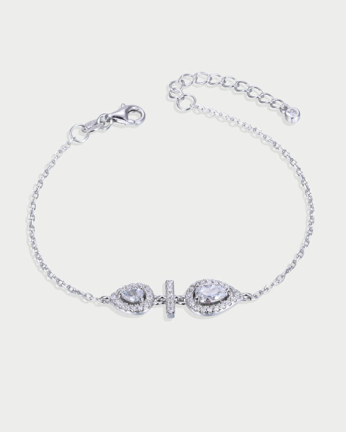 Bracelet  avec 2 poires en argent 925 rhodié et Zirconiums