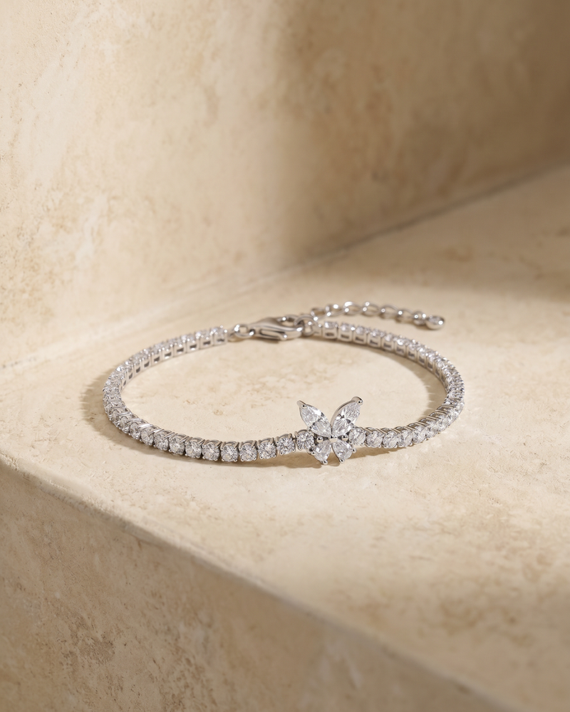 Bracelet rivière Papillon en argent 925 rhodié & Zirconium - nature morte