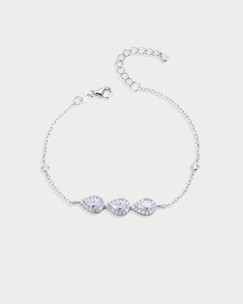 Bracelet trois poires en Argent 925 rhodié & zirconiums 