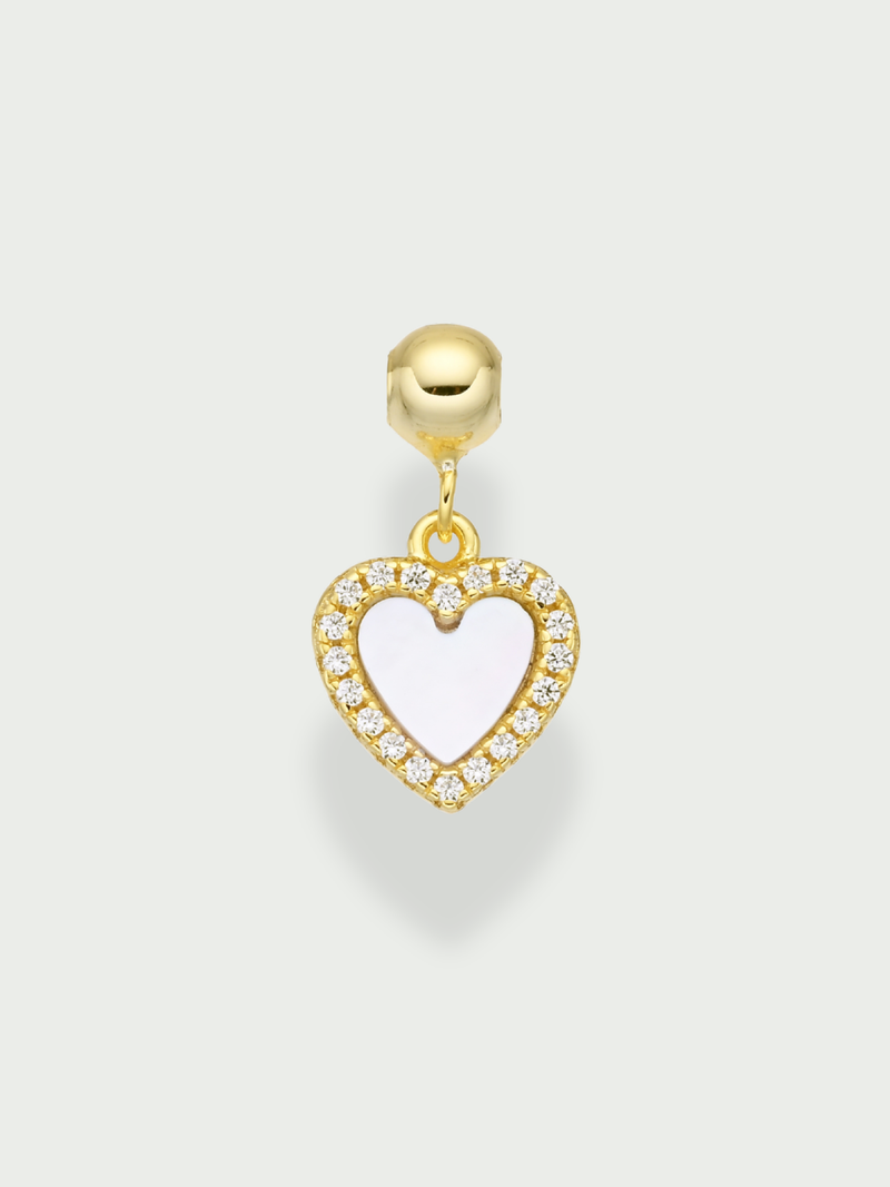 Charm coeur serti en nacre - argent 925 doré à l'or 18 carats et zirconium