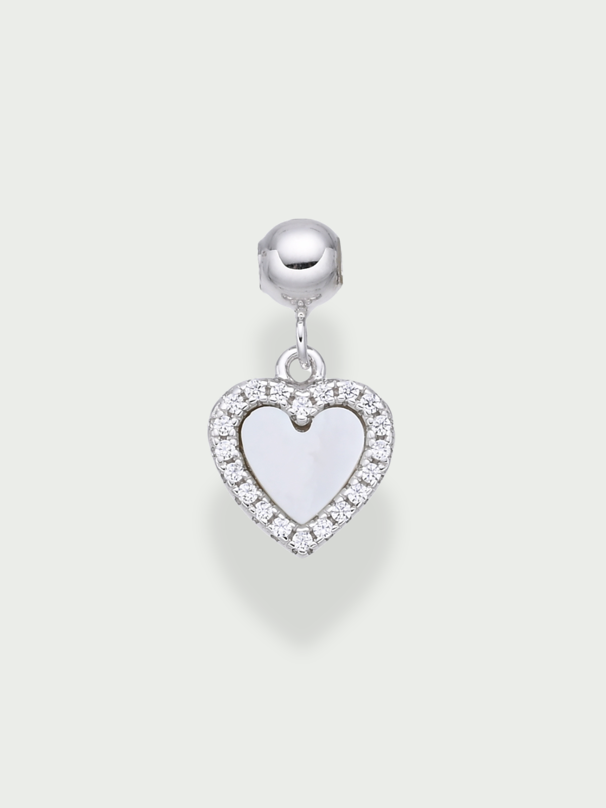 Charm coeur serti en nacre - argent 925 rhodié et zirconium