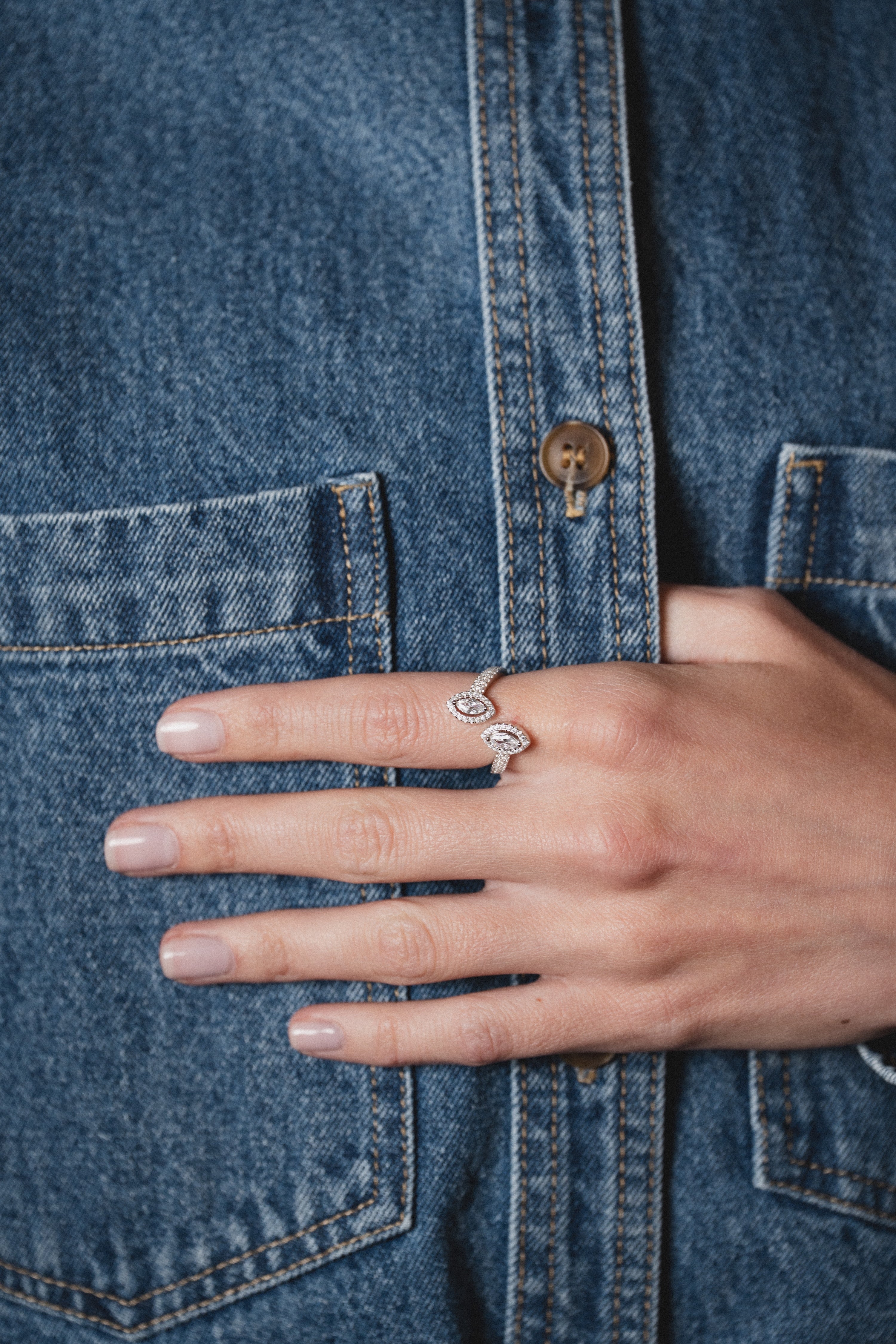 Bague double marquise Fleur de vie - BLANC