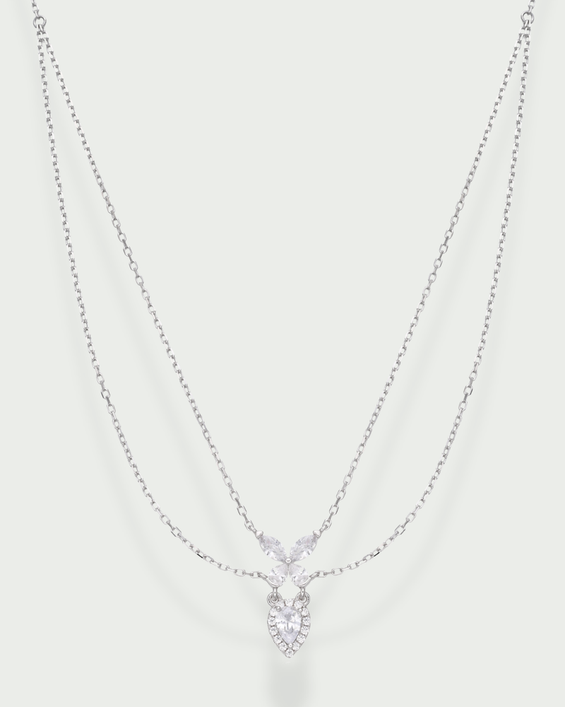 Collier ras-de-cou Papillon blanc en argent 925 rhodié & zirconiums - fond blanc