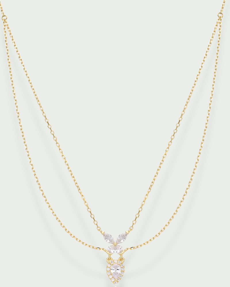 Collier ras-de-cou Papillon doré en argent 925 doré à l'or jaune 18 carats & zirconiums - fond blanc