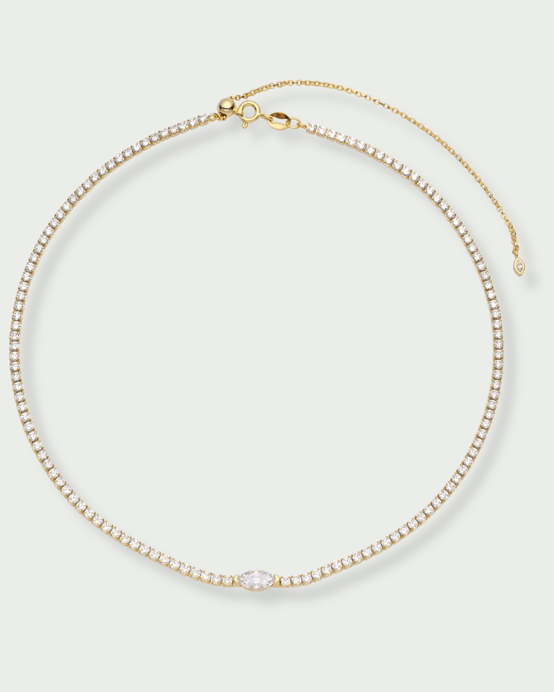 Choker rivière marquise – Co-création Diane Perreau – Argent 925 doré à l’or 18 carats &amp; Zirconium
