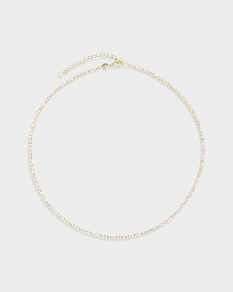  Choker Tennis Intemporel doré en argent 925 rhodié à l’or 18 carats avec une rangée de zirconiums scintillants, collier ras‑du‑cou élégant et lumineux au design minimaliste pour sublimer le port de tête. 