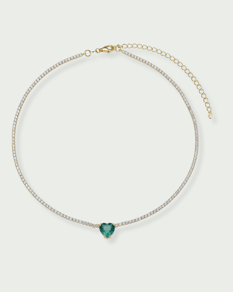 Choker tennis cœur vert - DORÉ