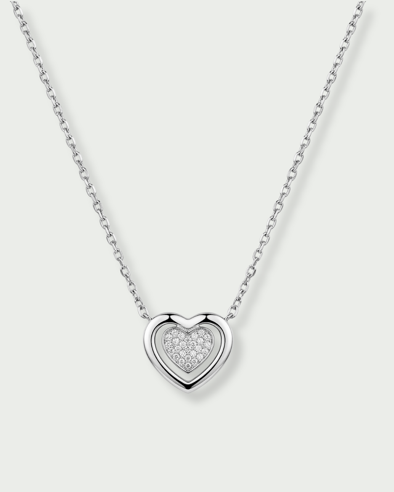 Collier cœur en argent 925 rhodié avec zirconium blanc