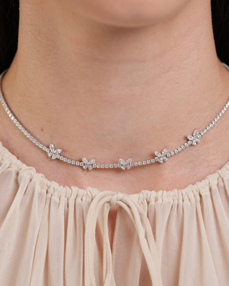 Collier Rivière Papillon blanc en Argent 925 rhodié & Zirconium - zoom porté