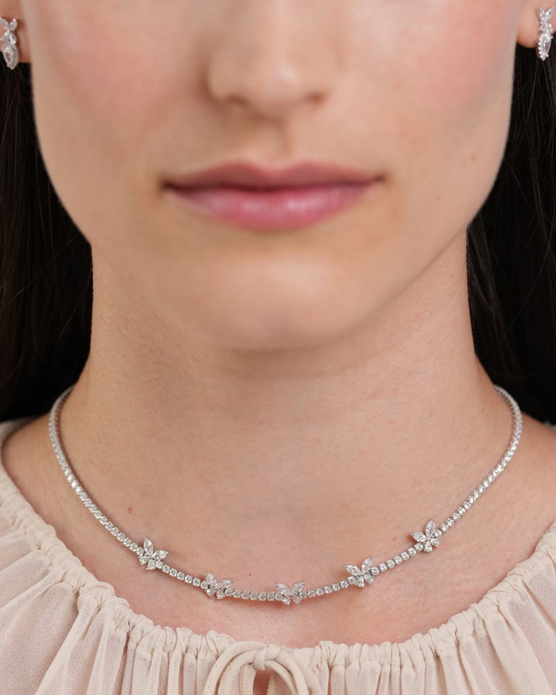 Collier Rivière Papillon blanc en Argent 925 rhodié & Zirconium - porté