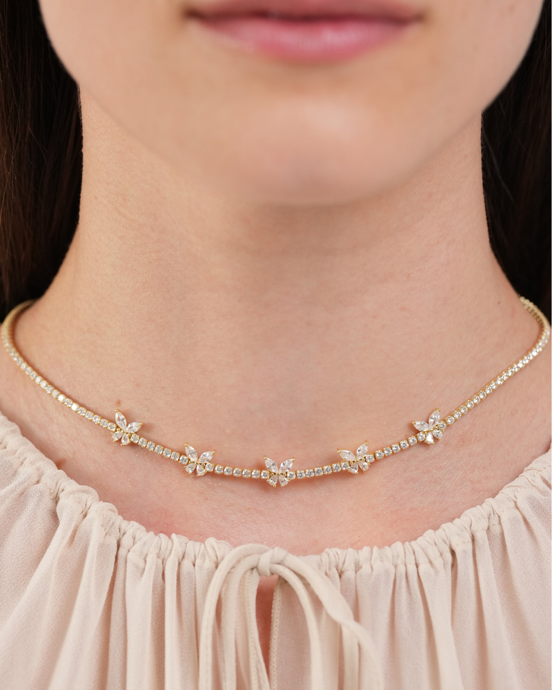Collier Rivière Papillon doré en Argent 925 doré à l'or jaune 18 carats & Zirconium - porté zoom