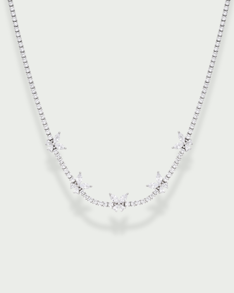 Collier Rivière Papillon blanc en Argent 925 rhodié & Zirconium - fond blanc