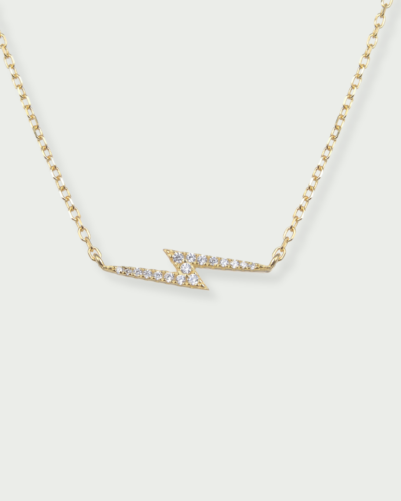 Collier en argent 925 millièmes doré à l'or fin 18 carats avec pierre en zirconium - Design éclair
