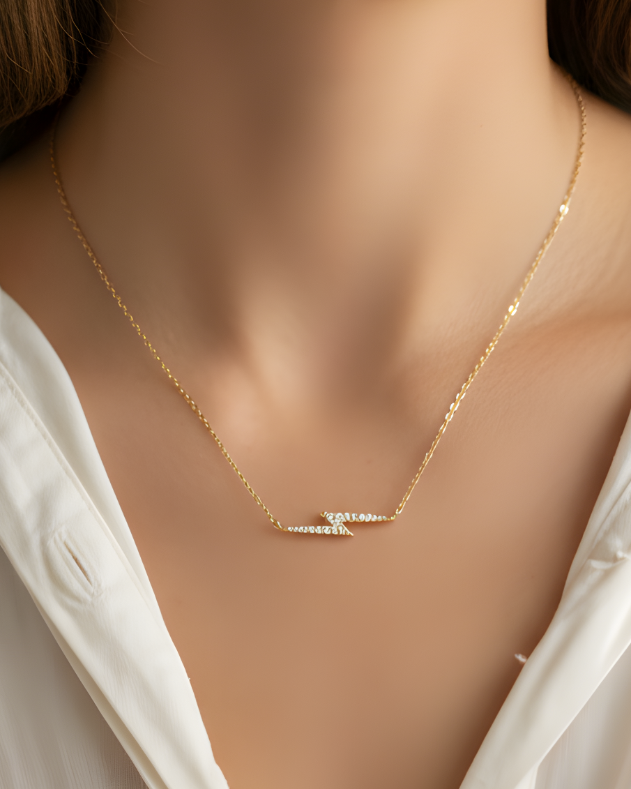 Collier en argent 925 millièmes doré à l'or fin 18 carats avec pierre en zirconium - Design éclair