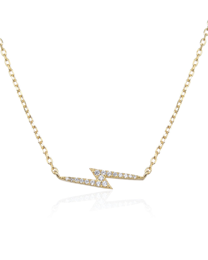 Collier en argent 925 millièmes doré à l'or fin 18 carats avec pierre en zirconium - Design éclair