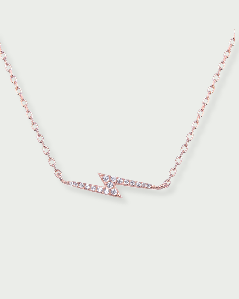 Collier en argent 925 millièmes doré à l'or fin 18 carats rose avec pierre en zirconium - Design éclair