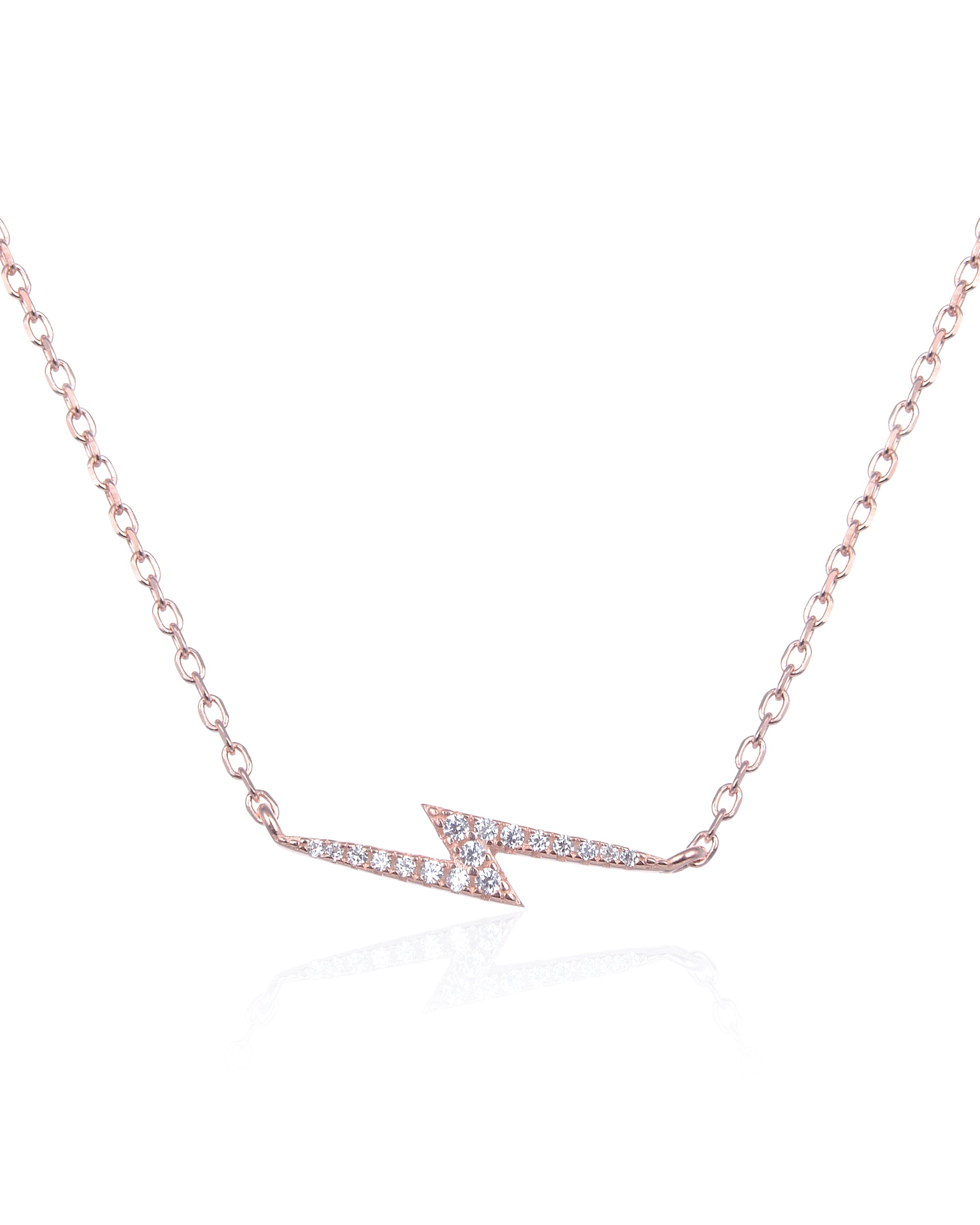 Collier en argent 925 millièmes doré à l'or fin 18 carats rose avec pierre en zirconium - Design éclair
