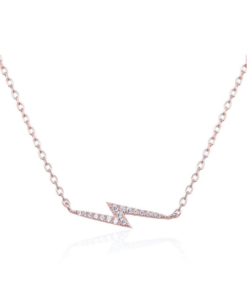 Collier en argent 925 millièmes doré à l'or fin 18 carats rose avec pierre en zirconium - Design éclair