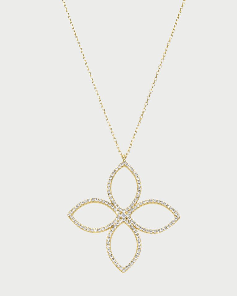 Collier pendant Fleur Éternelle doré GENA Jewelry en argent 925 doré, serti de zircons.