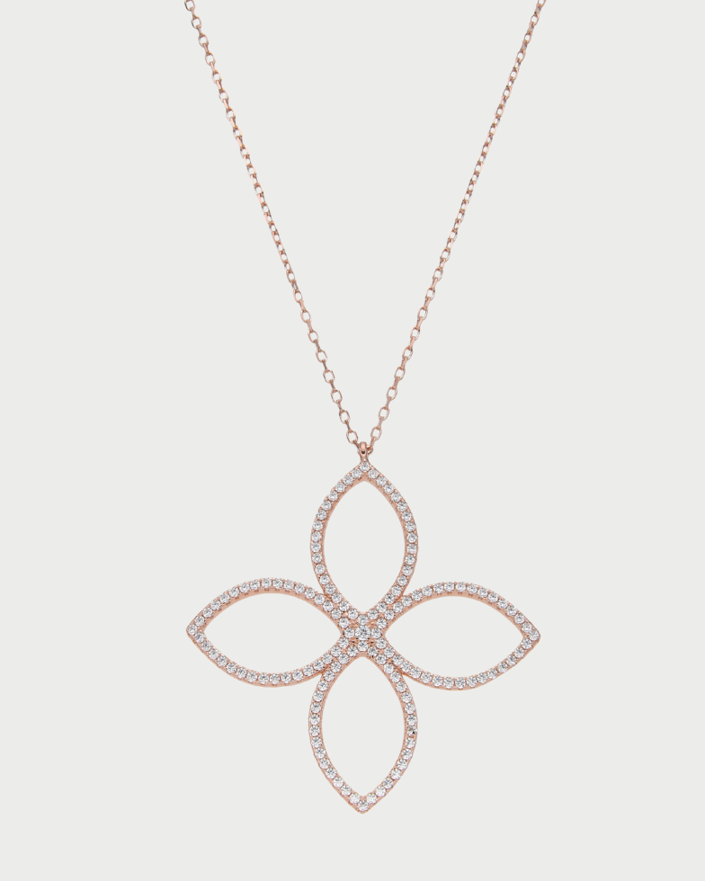 Collier pendant Fleur Éternelle rose GENA Jewelry en argent 925 doré à l’or rose, serti de zircons.