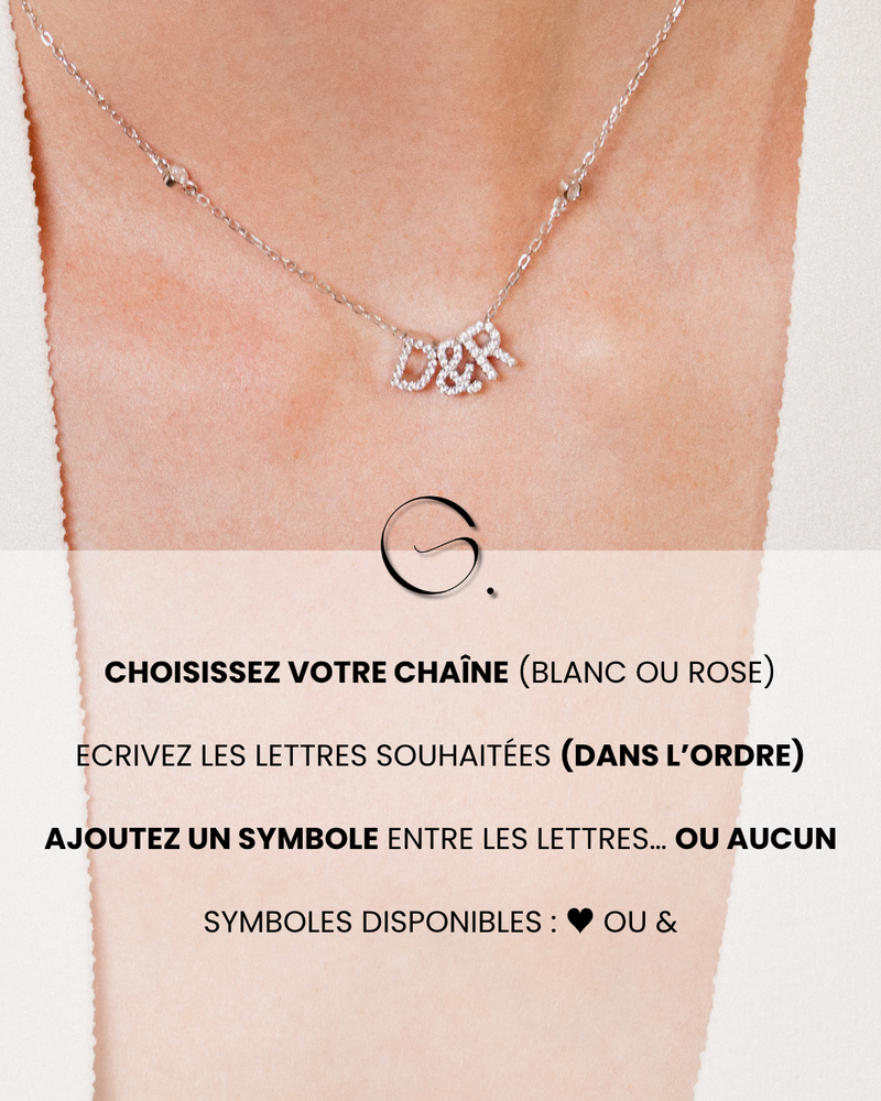 Collier personnalisable en argent 925 rhodié avec chaîne fine et lettres à composer, bijou femme sur mesure.