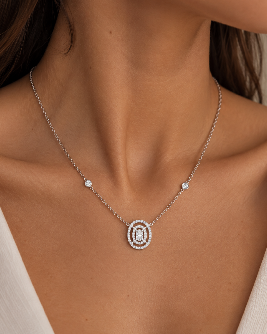Collier deux rangs Infini Ovale - BLANC