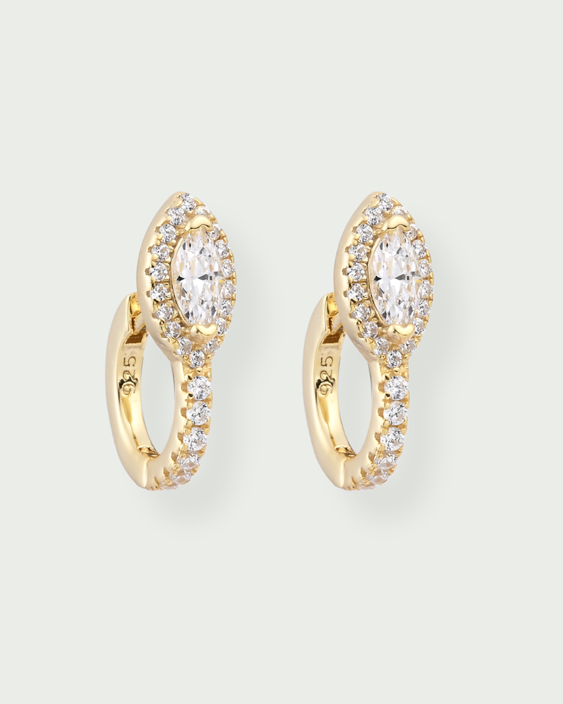 Créoles marquise Mini – Co-création Diane Perreau – Argent 925 doré à l’or 18 carats &amp; Zirconium