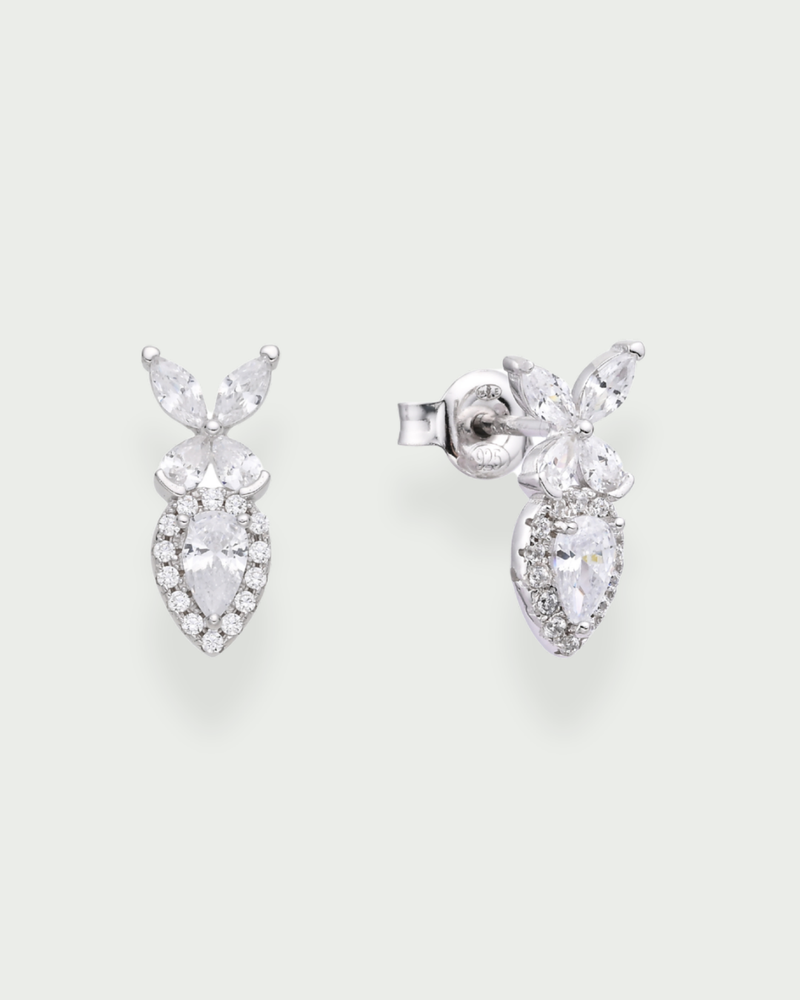 Double puces Papillon en argent 925 rhodié & Zirconium - fond blanc 