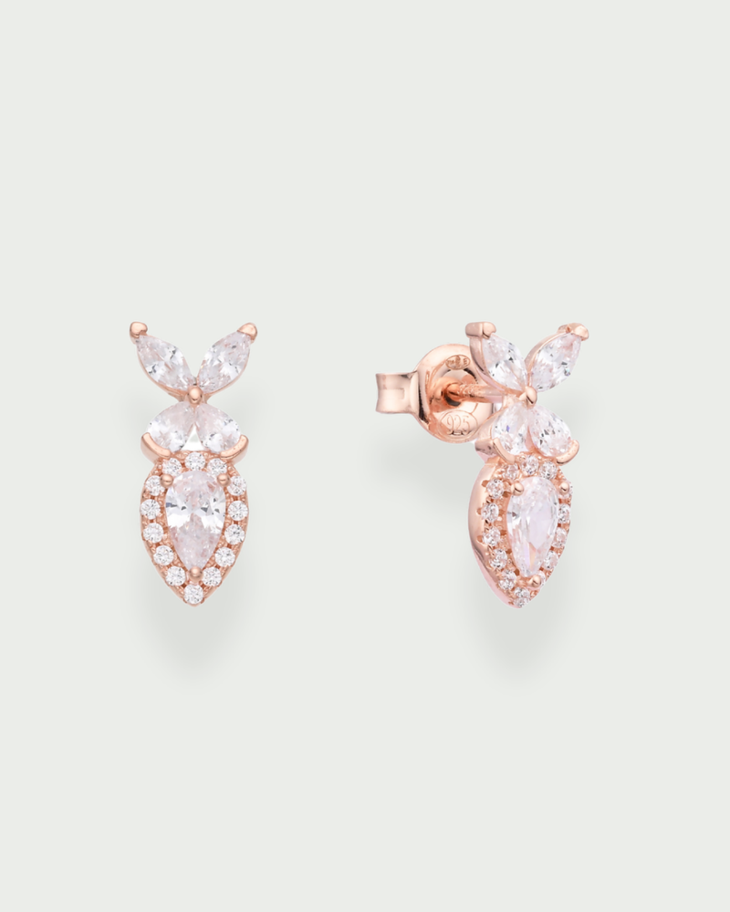 Double puces Papillon en argent 925 doré à l'or rose 18 carats & Zirconium - fond blanc