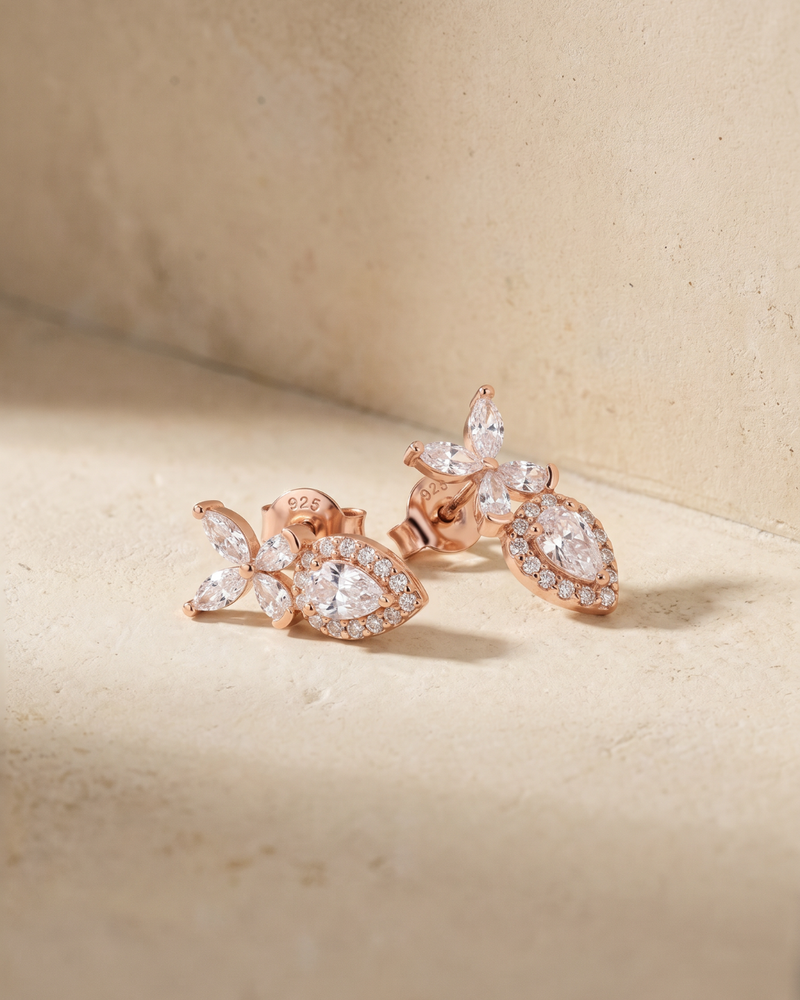 Double puces Papillon en argent 925 doré à l'or rose 18 carats & Zirconium - nature morte