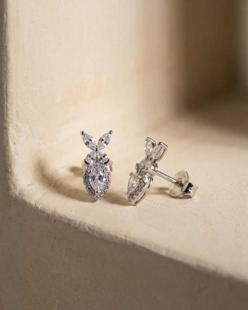 Double puces Papillon en argent 925 rhodié & Zirconium - nature morte