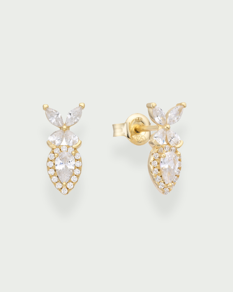 Double puces Papillon en argent 925 doré à l'or jaune 18 carats & Zirconium - fond blanc