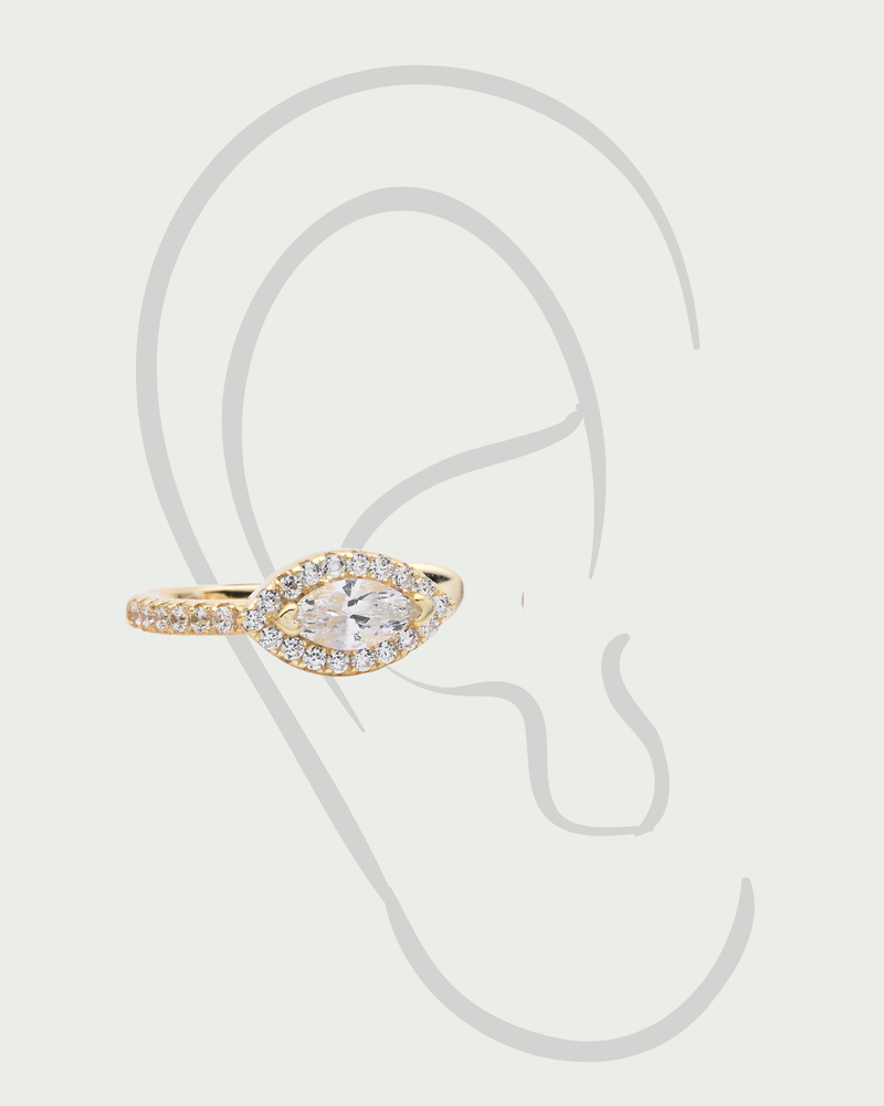Earcuff marquise pavé – Co-création Diane Perreau – Argent 925 doré à l’or 18 carats &amp; Zirconium