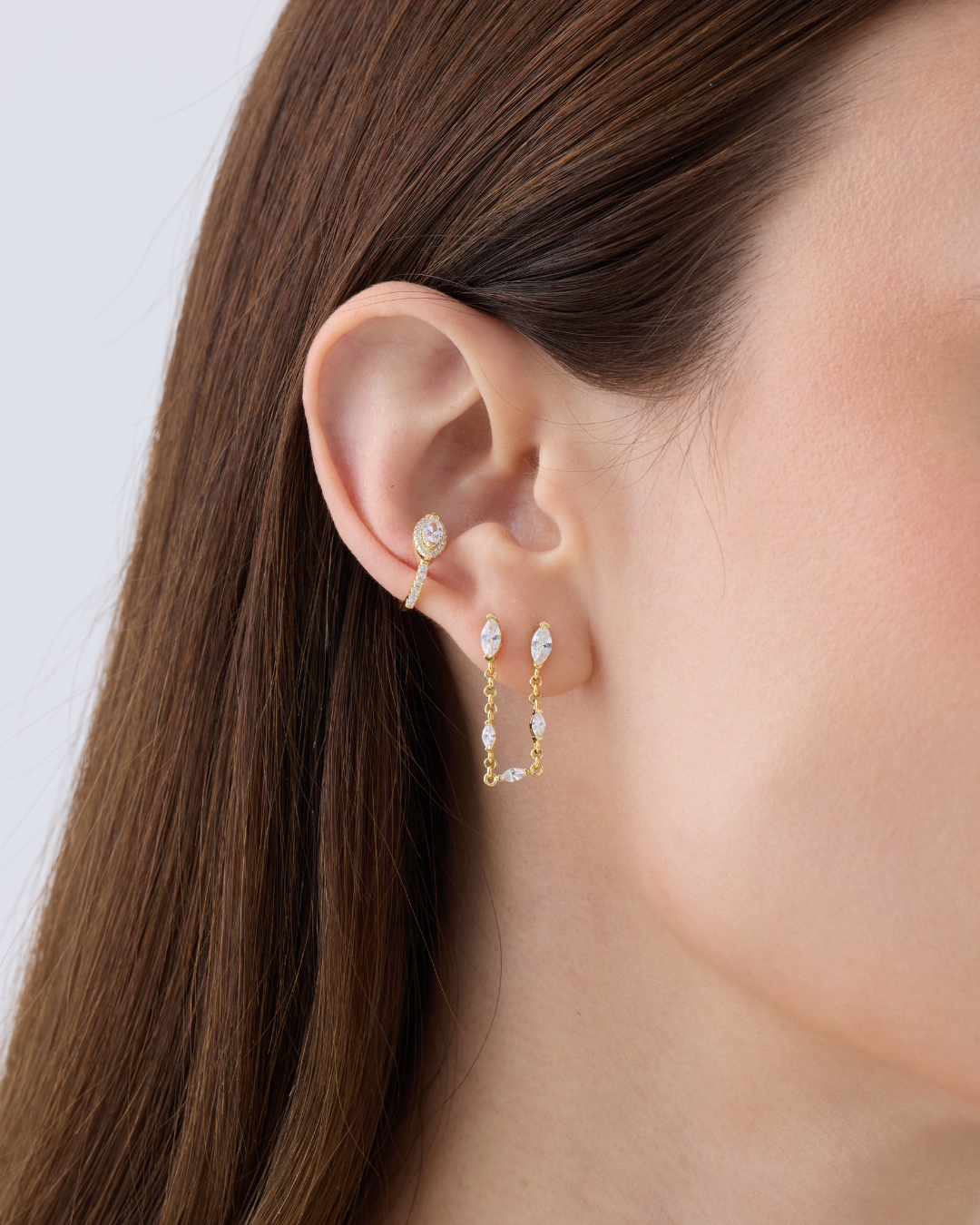 Earcuff marquise pavé – Co-création Diane Perreau – Argent 925 doré à l’or 18 carats &amp; Zirconium
