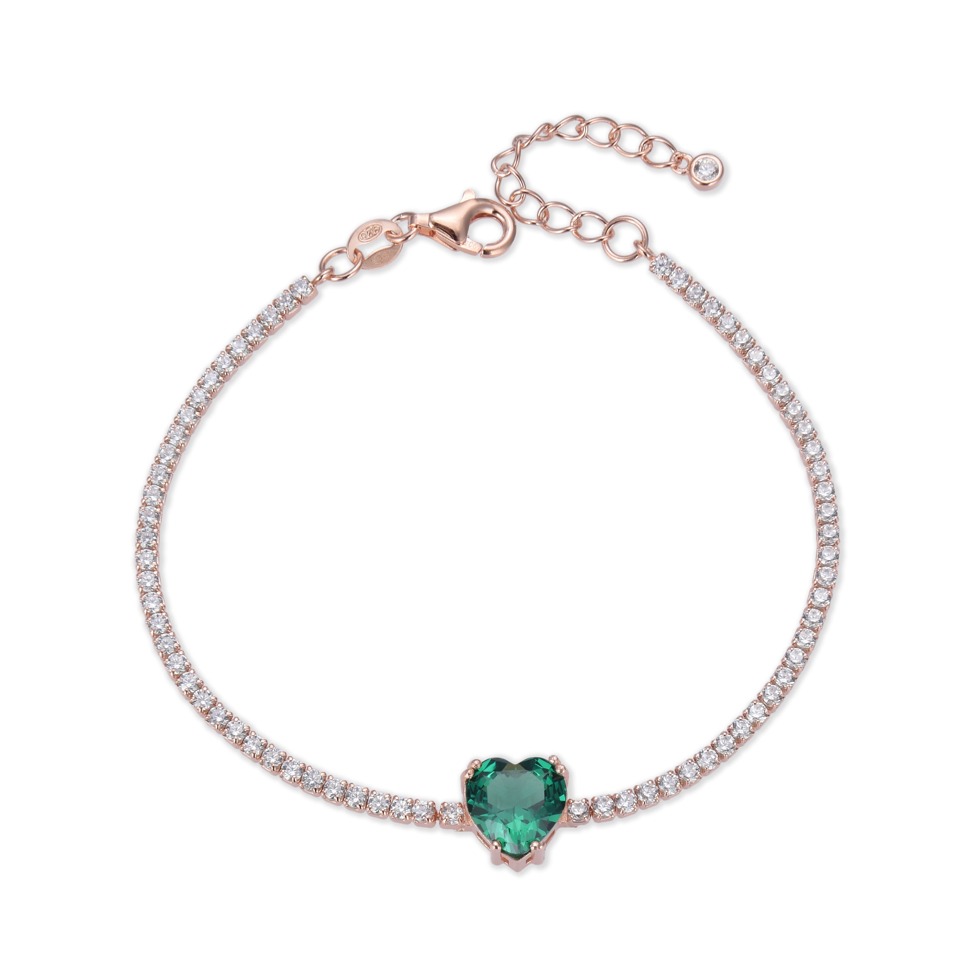 Bracelet tennis cœur vert - ROSE