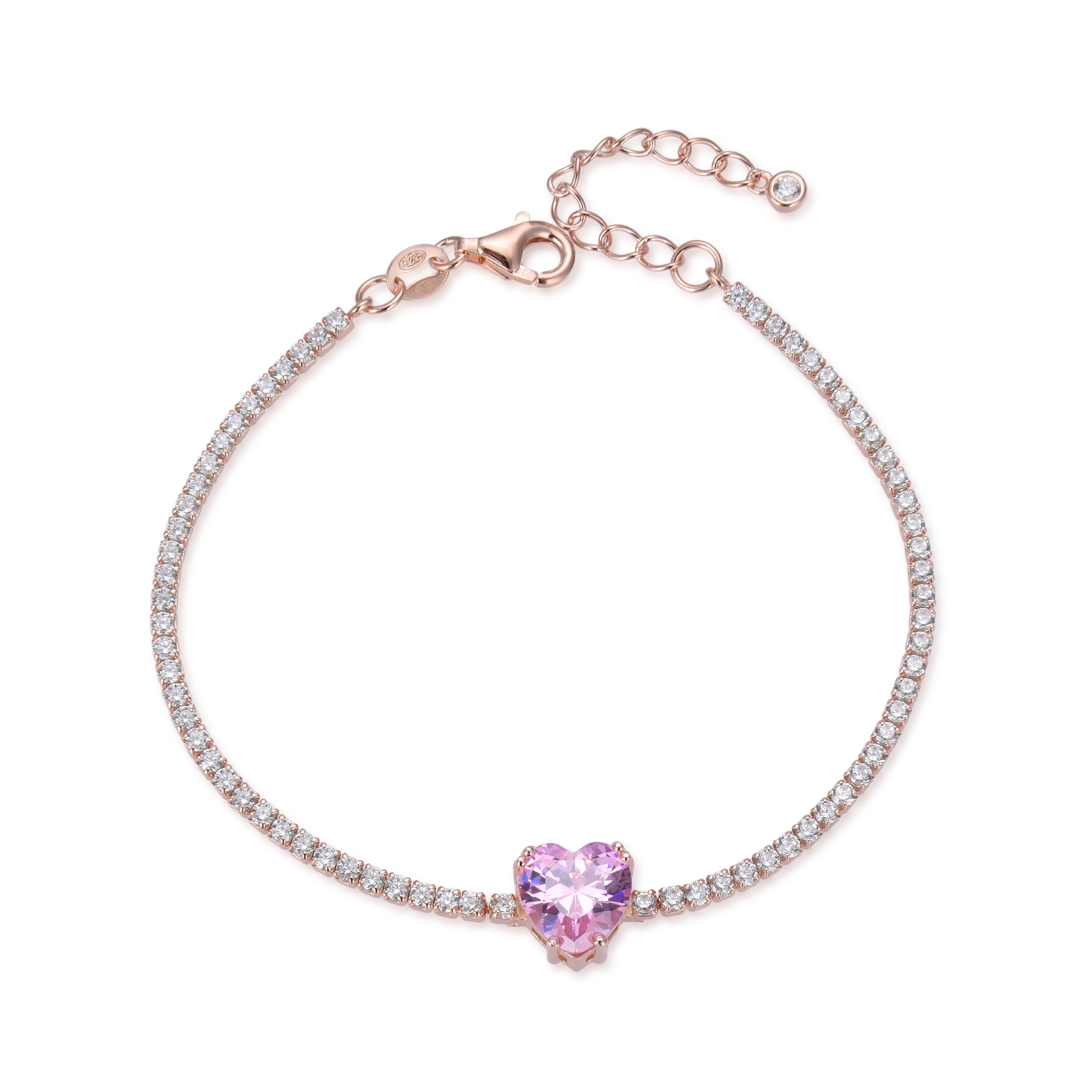 Bracelet tennis cœur rose - ROSE