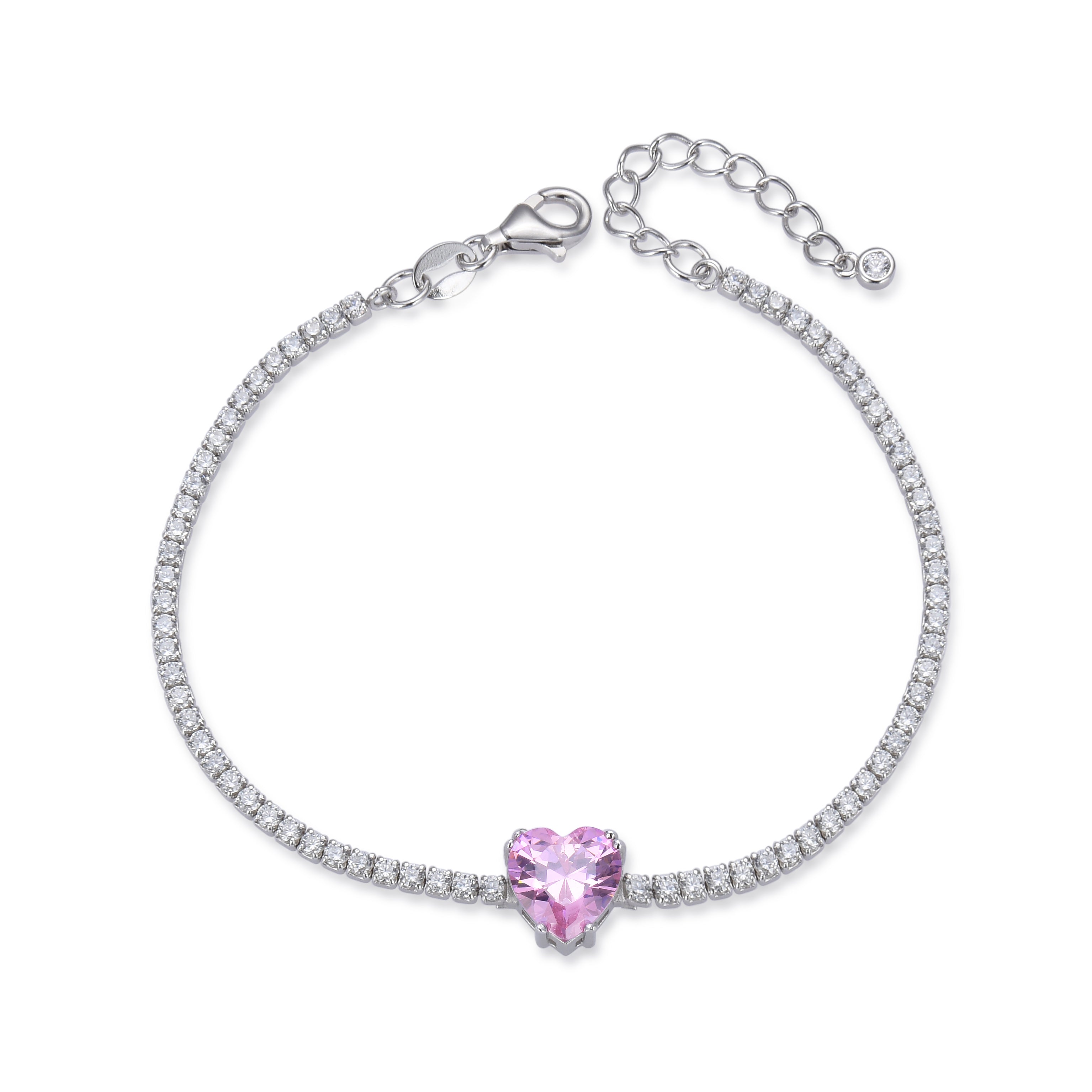 Bracelet tennis cœur rose - BLANC