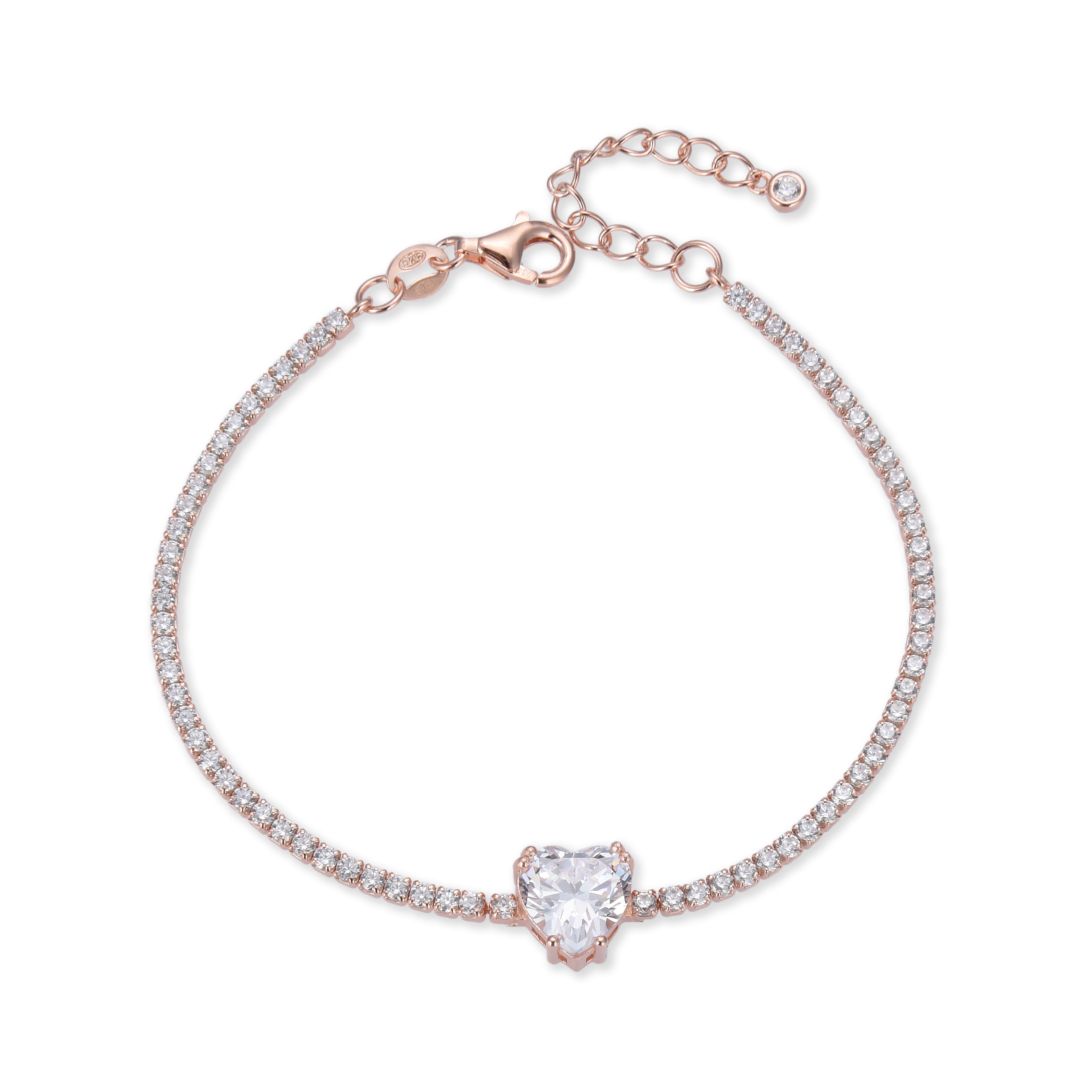 Bracelet tennis cœur blanc - ROSE