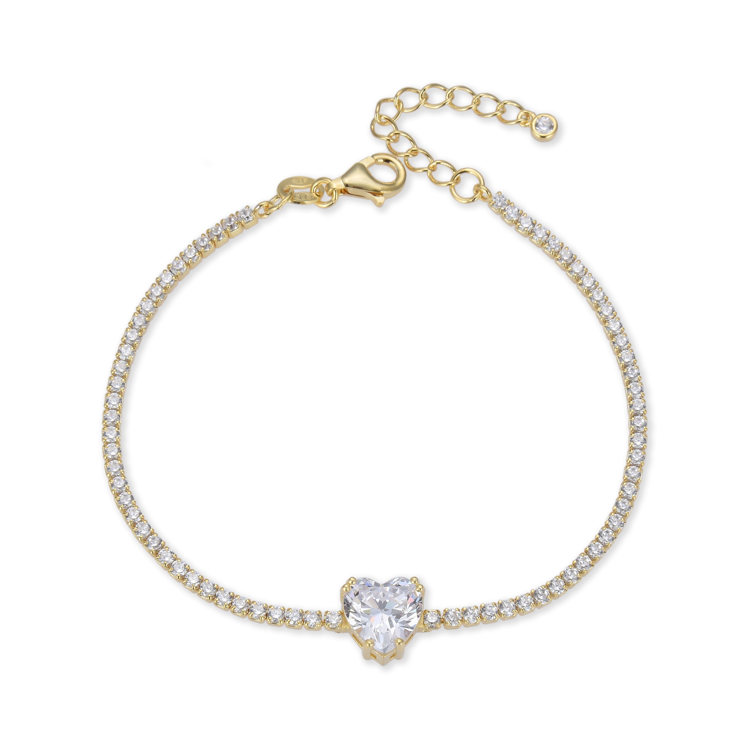 Bracelet tennis cœur blanc - DORÉ
