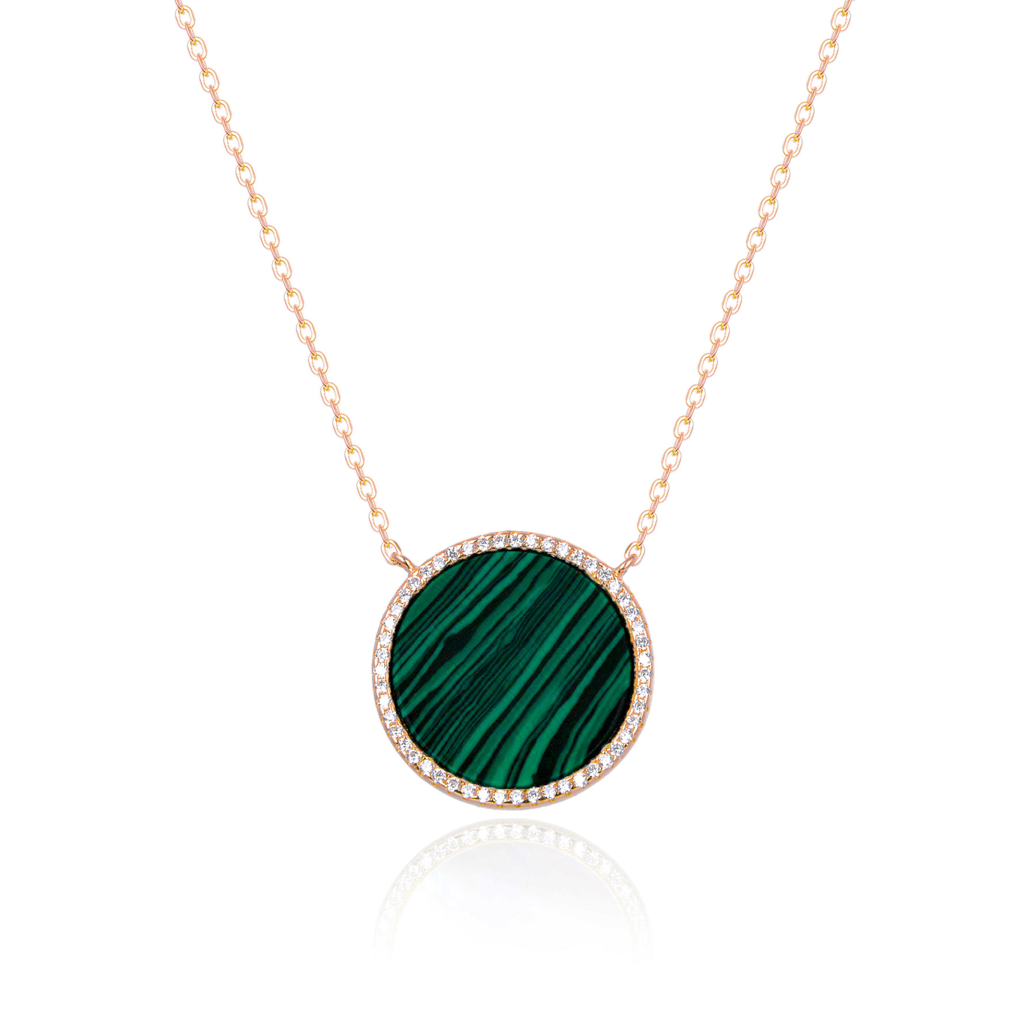 Collier petite médaille malachite - ROSE