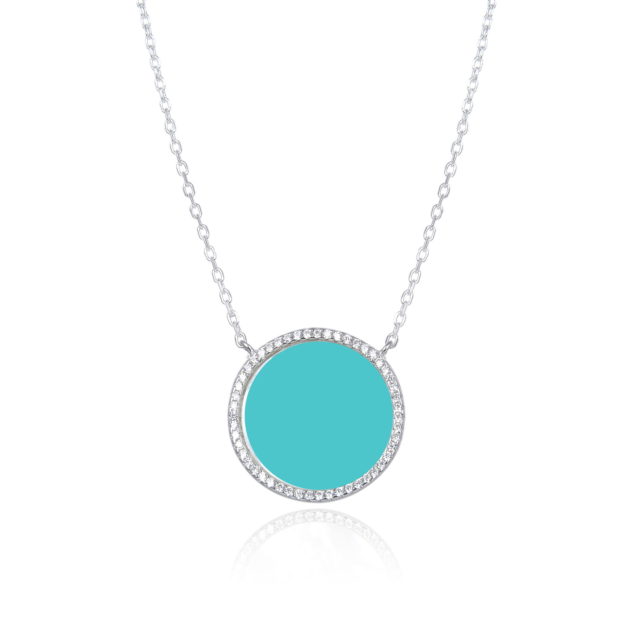 Collier petite médaille turquoise - BLANC