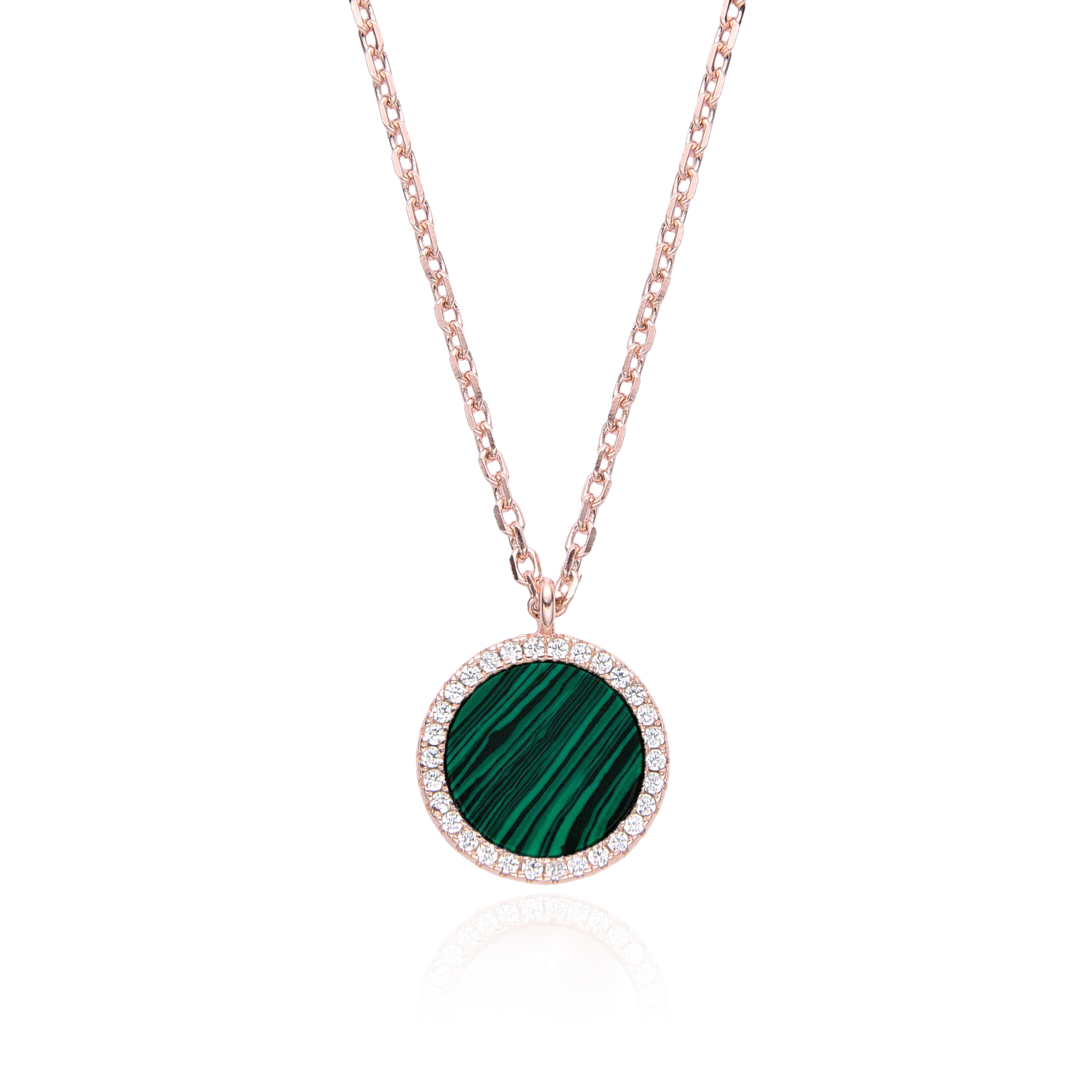Collier pendentif médaille malachite - ROSE